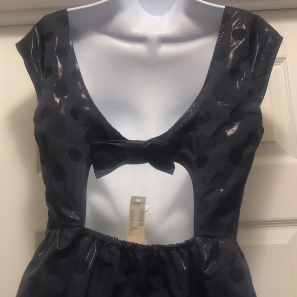 Navy polka dot dress with open back and bow! - Picture 3 of 4